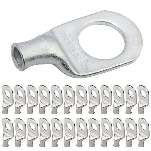 SELTERM 25pcs 8 AWG 1/2" Stud Marine Grade Tinned Copper Battery Cable Lugs, 8 Gauge Ring Terminals, UL Wire Lugs Electrical Battery Cable Ends, Tinned Copper Lugs Battery Terminal Connectors