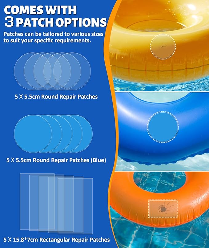 Air Mattress Patch Kit, Heavy Duty Waterproof Vinyl Repair Patch Kit, 80 ML Inflatable Patch Repair Kit for Air Mattresses, Swimming Pools, Hot Tubs, PVC Boats, Tent, Kayaks, Inflatable Toys
