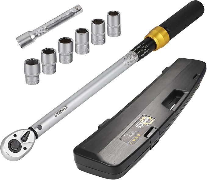 1/2-Inch Drive Click Torque Wrench Set, 10-160 FT-LB/13.6-217Nm Torque Wrench 1/2 Drive, 1/2 Torque Wrench Kit with Extension Bar & Socket Set- 8 PCS