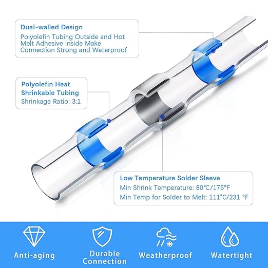 Kuject 600PCS Solder Seal Wire Connector Kit, Solder Seal Butt Terminal Waterproof Insulated Electrical Wire Splice for Automotive Marine Boat