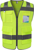TCCFCCT Mesh Reflective Vest 5 Pockets Safety Vest for Men Women, High Visibility Surveyor Vest with Horizontal Strip for Walkie-talkie, Durable to Use, Meets ANSI/ISEA Standards, Yellow, XL