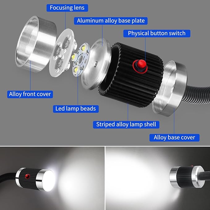 Magnetic Work Light, LED Work Light with Flexible Gooseneck and Magnetic Base, Shop Tool Lamp for Lathe, Work Bench, Sewing Machine,Grill,Industrial Lighting,10W,900Lumens,Black
