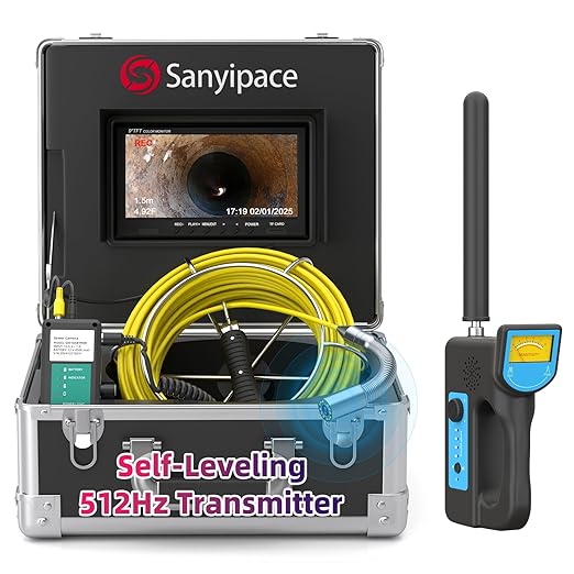 Sanyipace Sewer Camera 100FT with 512Hz Locator, Self-Leveling Drain Camera Pipe Inspection Cámara, Distance Counter, IP68 Waterproof, 9" HD Color Screen, Video Record up to 128GB