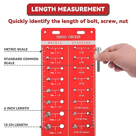 42 Thread Checker - Nut and Bolt Size Gauge With 19 Standard & 15 Metric Identifiers, 8 Drill Bit Gauge From #6 to 3/4"