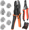 KF CPTEC Crimping Tool Set 9 PCS - Ratcheting Wire Crimper - Quick Exchange Jaw for Heat Shrink, Open Barrel, Insulated Electrical Connectors,Insulated and Non-Insulated Ferrules, solar connector