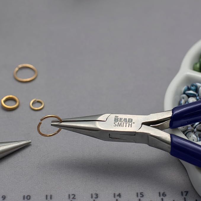 The Beadsmith Chain-Nose Pliers 4-1/2" Long with Fine Tips and Navy Blue Handles, Jewelry Making and Repair Tool