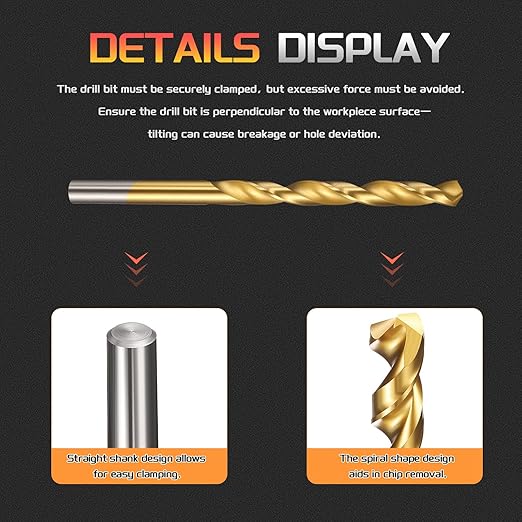 Drill Bit, 17/64" Cutting Diameter (6.747mm), 4241 HSS TiN Coated 118° Cutting Angle Versatile Jobber Bits - (Applications: for Drilling Plastic Wood Soft Thin Metal), 10-Pieces