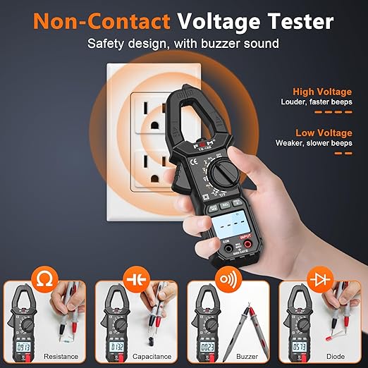 FKM Digital Clamp Meter Multimeter Tester TRMS 6000 Counts Auto-ranging Amp Voltage Tester,for AC Current,AC/DC Voltage,NCV Detection,Resistance,Capacitance,Continuity,Hz/Duty Cycle,Diode,Temp Test