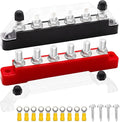 150A 12V Bus Bar Marine, 1/4" Power Distribution Block, Battery Buss Bar, Automotive Busbar Terminal Block for Car and Boat, 6 x 1/4"(M6) Studs (Black+Red)