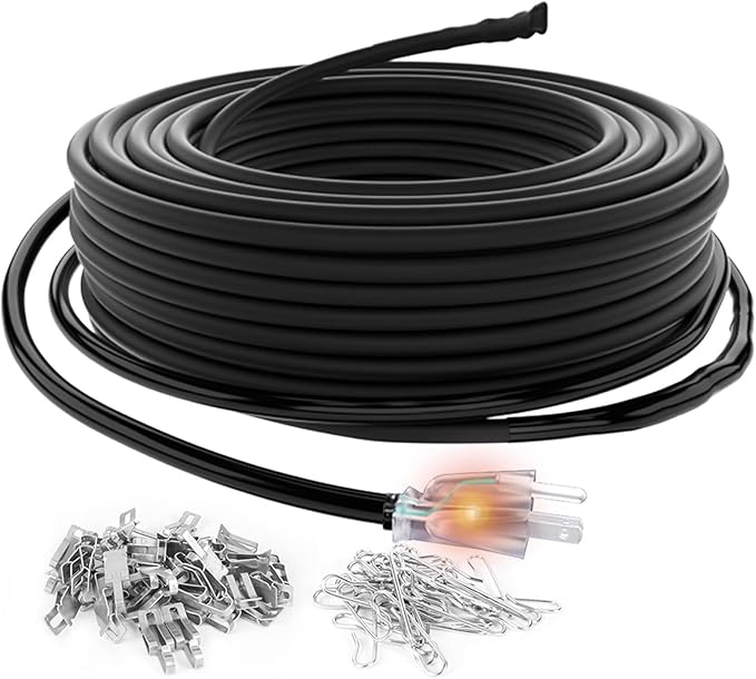 HEATIT JHSF1 Self Regulating Pre-Assembled Heating Cable with Spacer and Clips, Heat Tape for Roof Deicing and Pipe Freeze Protection,120V 5W/ft, 75FT