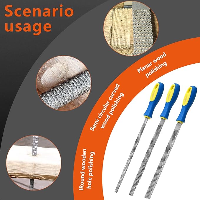 YKLP 8inch Metal File Set,3pcs High-Carbon Steel Needle File,Flat/Half-Round/Round for Metal Wood Working