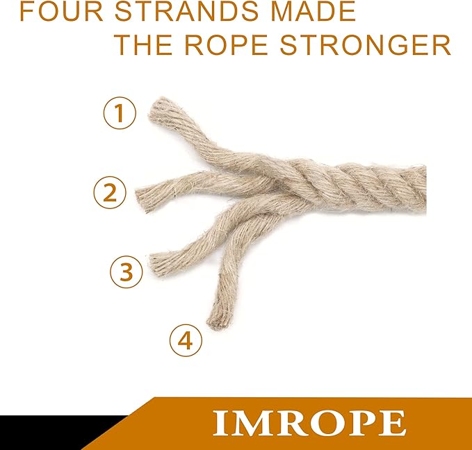 Natural Jute Rope, 1.5 Inch Diameter, 50 Ft Long, 4 Strand, DIY Arts & Crafts, Garden & Home Decor, Hammock & Tug of War Rope