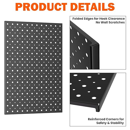 Metal Pegboard Panels 16×12 Inch, Wall-Mounted Tool Organizer Boards, Modular Pegboards for Garage, Workshop, Kitchen, Workbench, or Storage Room (3 PCS, Black)
