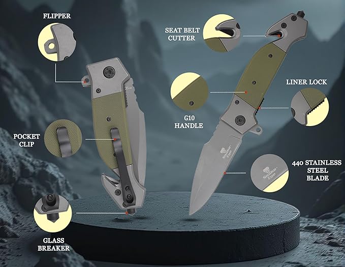 Snake Eye Tactical Heavy Duty Every Day Carry Folding Pocket Knife (Green-1019)