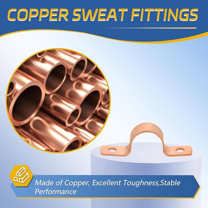 150-PACK GUOFIS 1/2Inch C x 1/2Inch C Copper Pipe Straps Clamp with Two Holes, Two-Hole Clamps Mount for Residential, Commercial(COPPER023-150Pack)