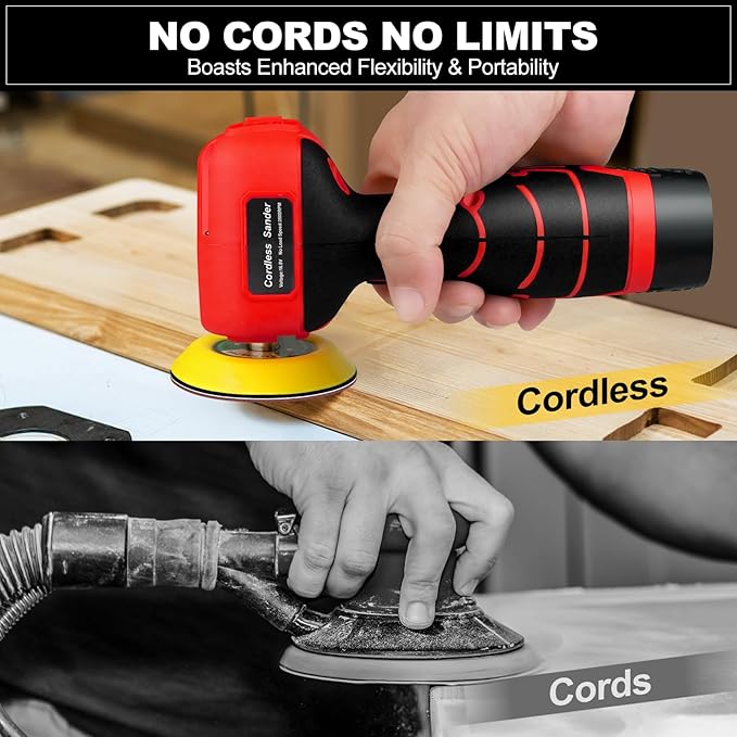 Cordless Sander, 3" Palm Sander with 2Pcs 16.8V 3.0Ah Batteries, 3500RPM Mini Polisher, 30 Accessories Sander Tool for Sanding/Polishing/Waxing/Cleaning