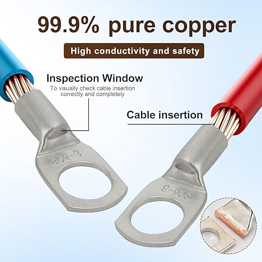 Thick Copper Electric Wire Lugs,20Pcs Tinned Copper Gauge 12-10Awg-5/16(M8) Ring Heavy Duty Battery Cable Lugs Ends Ring Terminals Connectors with 20Pcs 3:1 Heat Shrink Tubing Assortment Kit