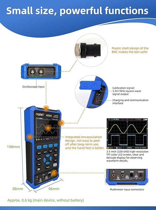 HDS242 Oscilloscope, 40MHz Bandwidth 2CH Handheld Oscilloscope Multiumeter 2 in 1 Digital Oscillograph for Electronic Measurement, Circuit Design or Test