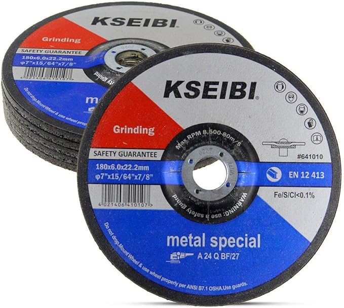 KSEIBI 651010 Grinding Wheels 10-Pack, Aluminum Oxide Discs for Metal & Stainless Steel, 7" x 1/4" x 7/8", Aggressive Grinding for Angle Grinders, Depressed Center Design