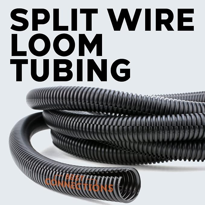 BEST CONNECTIONS 3-Pack (1/4", 3/8", 1/2" x 20 ft Each) Assorted Split Wire Loom Convoluted Tubing – Protective Split Cable Sleeves/Conduit for Automotive Home Industrial Electrical – Black