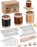FOUSNOW Leather Sewing Kit, Leather Needles for Hand Stitching, Stitching Kit with Waxed Thread Upholstery Needle Binder Clips Heavy Duty Sewing Kit for Shoes Bags Canvas