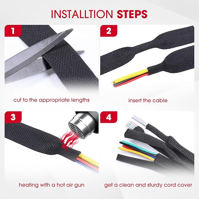 2 in 1 Heat Shrink Braided Sleeving Fabric Tubing-Ideal fit Irregular Shape Hose/Cable/Wire (1-3/8"(34mm), 22FT,)