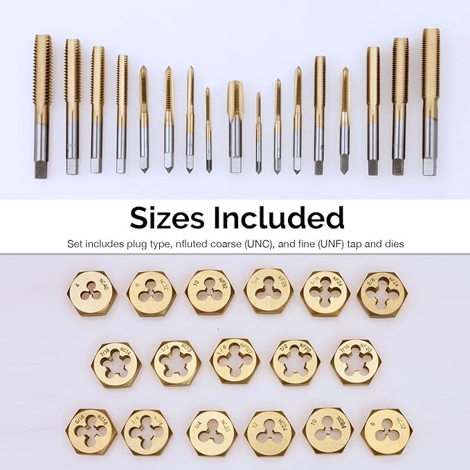 NEIKO 00911A SAE Tap and Die Set, Titanium-Coated Alloy Steel Taps and Dies, Large Threading-Tool Kit with Storage Case, 40-Piece Set