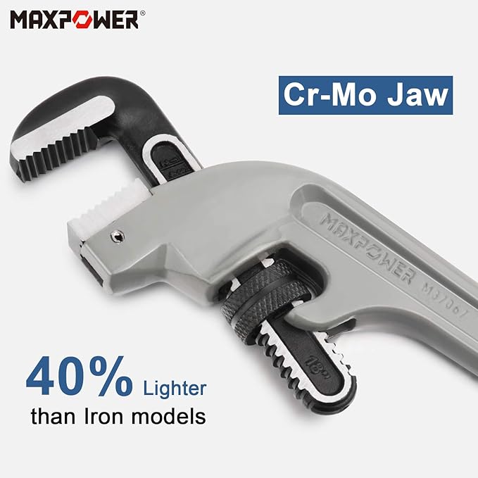 MAXPOWER 18-inch Pipe Wrench, Heavy Duty End Pipe Wrench Aluminum 45 Degree Angled Plumbing Wrench