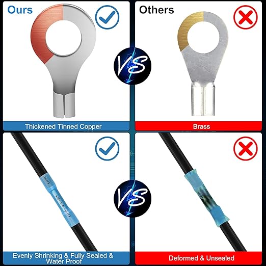 540PCS Heat Shrink Wire Connectors,Electrical Terminals Kit,Waterproof,Automotive Marine Electrical Terminals Kit,Ring Fork Hook Spade Butt Splices,Tinned Red Copper,22-16,22-16,22-16 (540pcs)