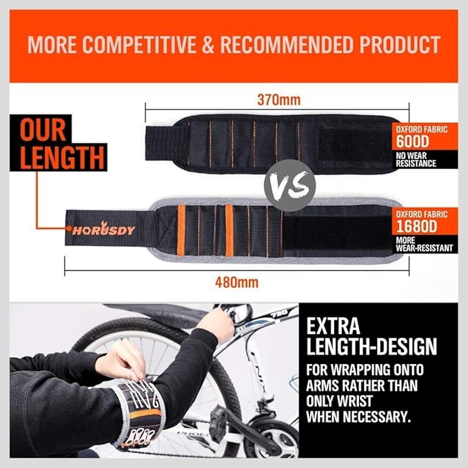 HORUSDY Magnetic Wristband, Gifts for Dad, with Strong Magnets for Holding Screws, Nails, Drilling Bits, Tool Gift for Men
