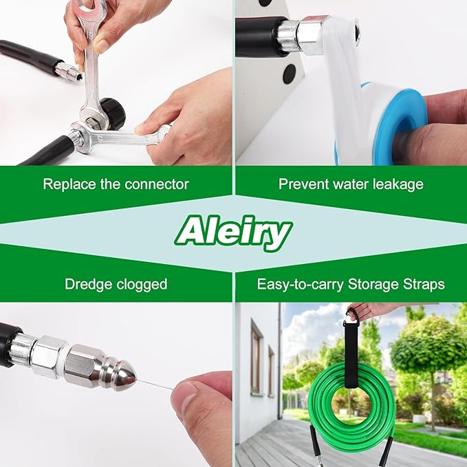 Sewer Jetter Kit for Pressure Washer,Water Jet Drain Cleaning Hose with Corner Rotating Button Spring Nose 1/4" NPT Sewer Cleaning Tool High-Pressure Nozzles,5800 PSI 200 FT