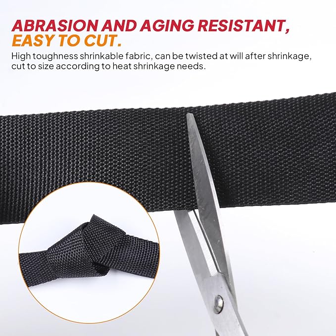 2:1 Ratio Automotive Heat Shrink Braided Sleeve, Cord Protector, Wear-Resistant Fabric Flat Woven Shrinkable Tubing Wires Hoses Protection (3/8"-15ft)