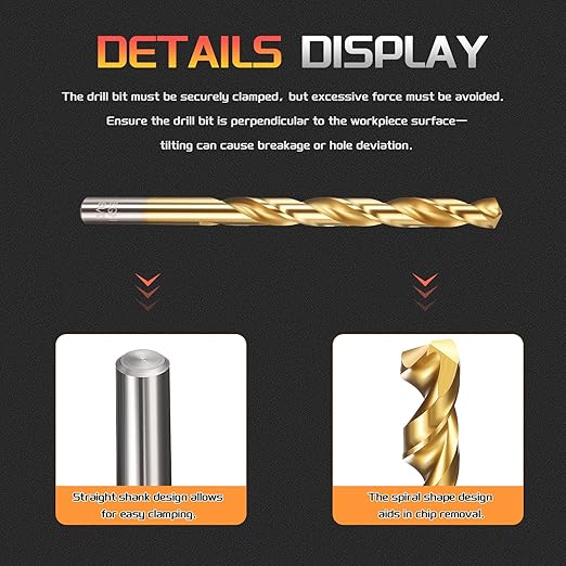 Drill Bit, 19/64" Cutting Diameter, 4341 HSS TiN Coated 135° Cutting Angle Jobber Bits - (Applications: for Drilling Soft Metal Plastic Wood), 10-Pieces