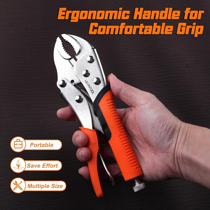 6-Piece Locking Pliers Set, Vice Grips Pliers Set, 5", 7" and 10" Curved Jaw Locking Pliers, 6-1/2", 9-1/2" Long Nose Locking Pliers 6" Locking C-Clamp for Welding Metal Bending Woodworking