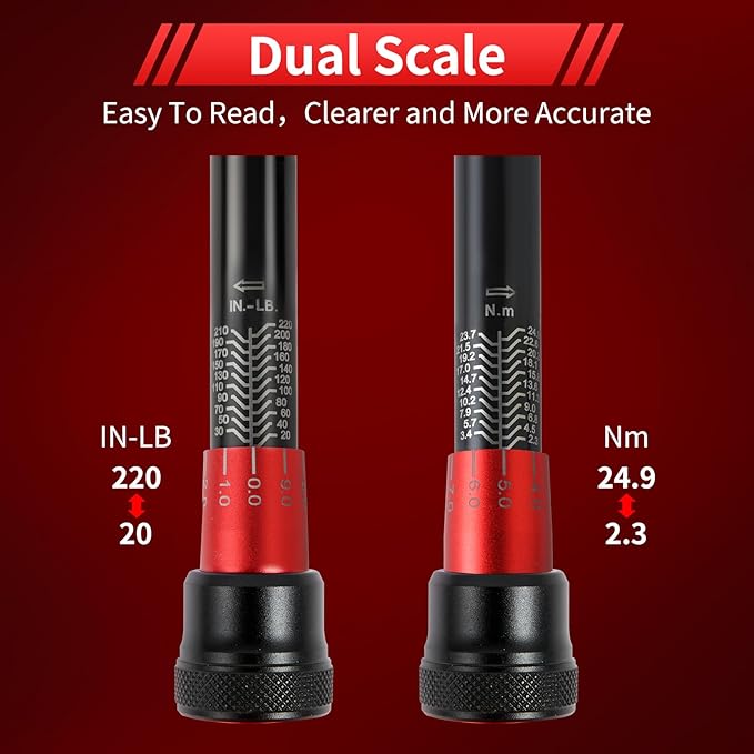 1/4-Inch Drive Click Torque Wrench Set,2.3-24.9 N.M/20-220IN.LB, Bike Torque Wrench Set,16PCS 72-tooth Torque Wrenches Set with Extension Bar & Socket Sets for Bicycle