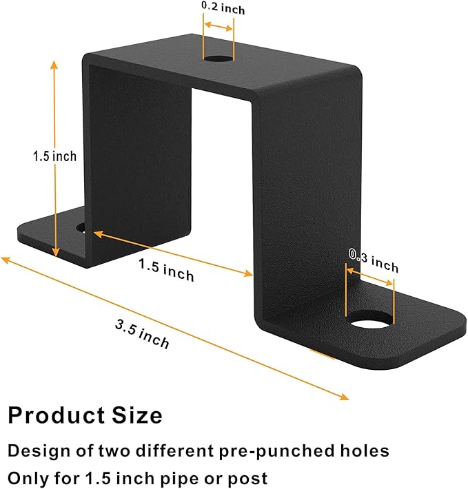 4Pcs Black Strap Heavy Duty Wood Deck Fence Tie for 1.5"x1.5" Post U-Shaped Pipe Clamp Bracket Gazebo Mounting Brackets