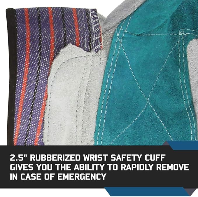 Glove Station Cowhide Split Leather Palm Work Gloves with Rubberized Safety Cuff