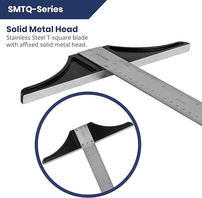 Pacific Arc 18 Inch T Square, Traditional Stainless Steel, Graduated Inch and Metric