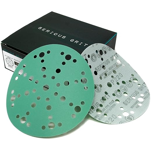 6-Inch 49-Hole 220 Grit Sanding Discs - Heavy-Duty Hook & Loop Film Discs - Sandpaper for Random Orbital Sanders - 50 Pack Box