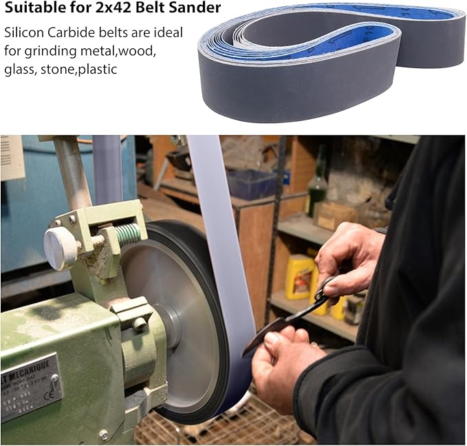 2 x 42 Silicon Carbide Sanding Belts, 15 Pack 2 x 42 Knife Sharpening Sanding Belt, 5 Pcs Each of 600, 800, 1000 Grits Sander Belt for Metal Wood(15 Pack）