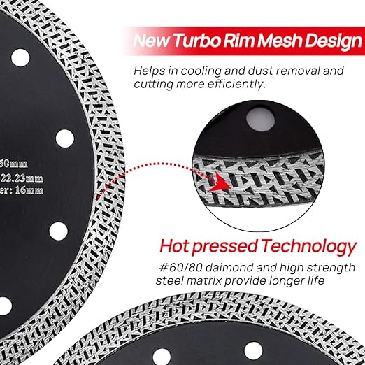 DT-DIATOOL Diamond Granite Blade 9 Inch for Marble Porcelain Tile Ceramic Diamond Cutting Disc with Mesh Turbo Diamond Segments