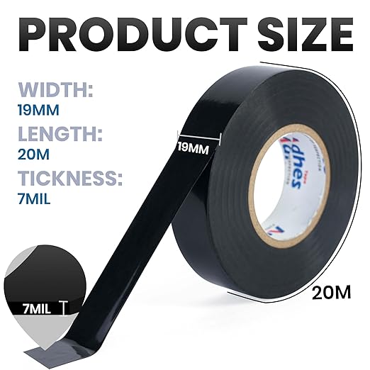 ADHES 7mil PVC Electrical Tape, 19mm x 20m, 5 Rolls, Heavy Duty Insulation Tape for Wiring, Electrical Repairs, and DIY Projects