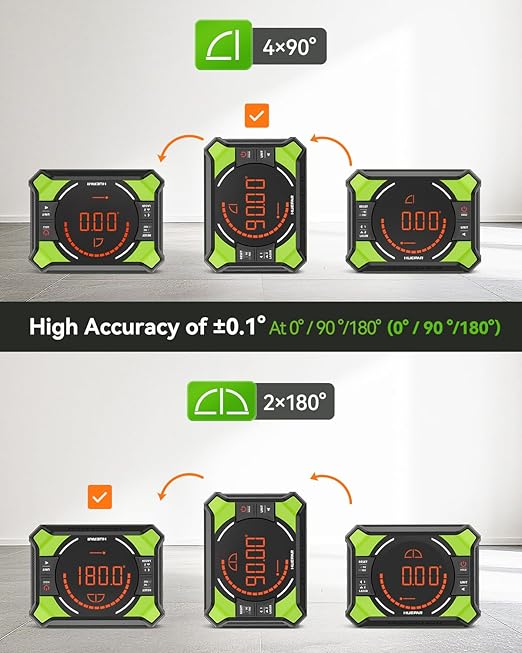 Huepar Digital Angle Gauge with Laser Level, Rechargeable 3-in-1 Digital Angle Finder with Magnetic, Measures 0-90° & 0-180° Range, Digital Electronic Level Accessory for Woodworking Tools