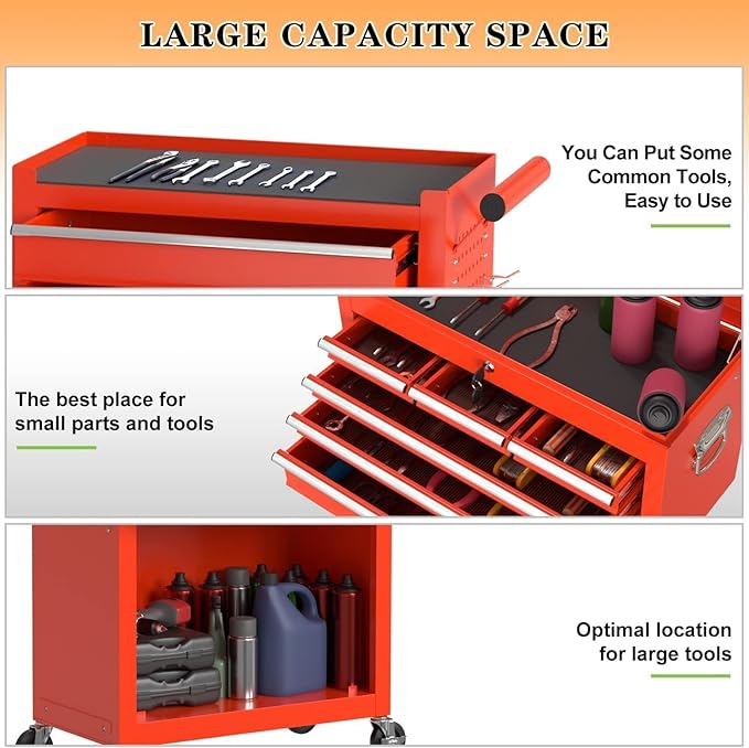8-Drawer High Capacity Rolling Tool Chest, Removable Cabinet Storage Tool Box with Wheels and Drawers