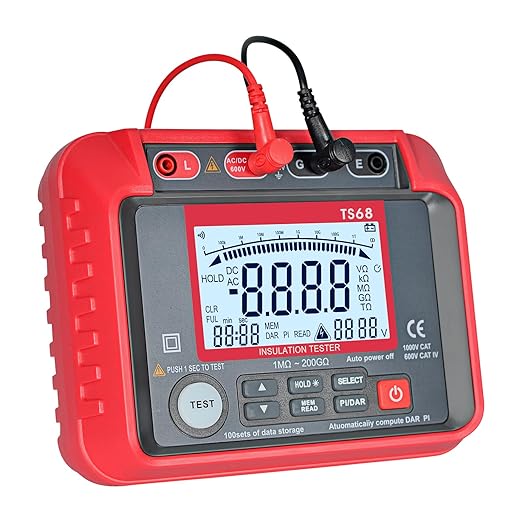 Megohmmeter, 250V-2500V Output Voltage Insulation Tester, 1MΩ-200GΩ Ohm Meter Multimeter, Grounding Tester with 100 Groups of Data Storage