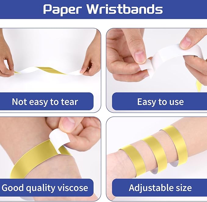 2000 Pcs Paper Wristbands for Events Waterproof Neon Gold Wrist Bands Adhesive Concert Identification Wristbands Hand Bands for Events(Gold)