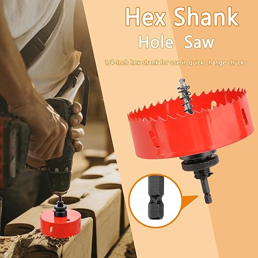 Hole Saw Heavy Duty bit Hex Shank,Hole Saw HSS with Arbor Bi-Metal & Heavy Duty Hole Saw Cutter for Wood Corn Hole Boards Plastic Drywall (φ89)