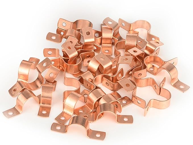 150-PACK GUOFIS 3/4Inch C x 3/4Inch C Copper Pipe Straps Clamp with Two Holes, Two-Hole Clamps Mount for Residential, Commercial(COPPER024-150Pack)