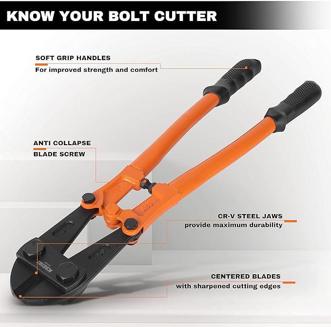 KSEIBI 141575 Small Bolt Cutters 14 inch, Heavy Duty Chrome Vanadium Wire Bolt Cutter with Soft Grip Ergonomic Handle, Ideal for Cutting Small Fences, Steel Wire, Chains, Screws, Locks, and Rivet