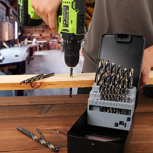 Metal Drill Bit Set, Yougfin 29PCS High Speed Steel Drill Bits with Black and Gold Finish 1/16"-1/2" M2 Drill Bits with Index Case for Wood, Plastic, Low Alloy Steel and Metal